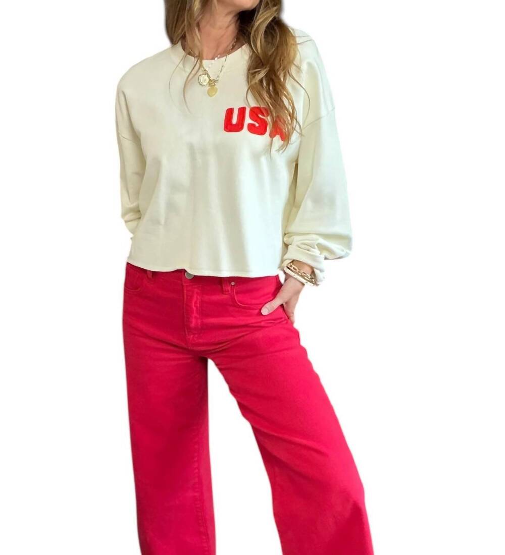 NEW BY TOGETHER usa patch cropped pullover top in ivory